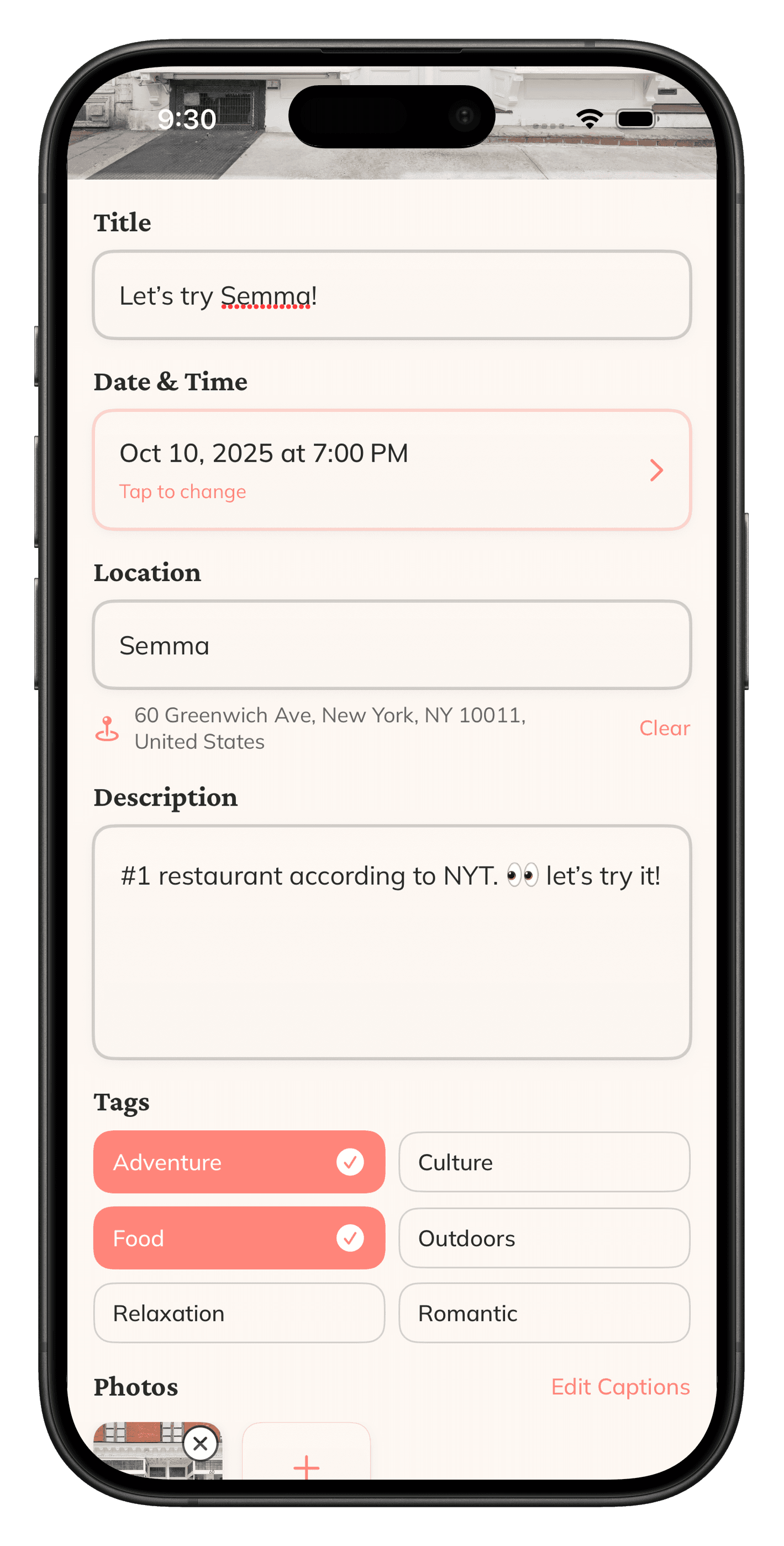 Create date screenshot